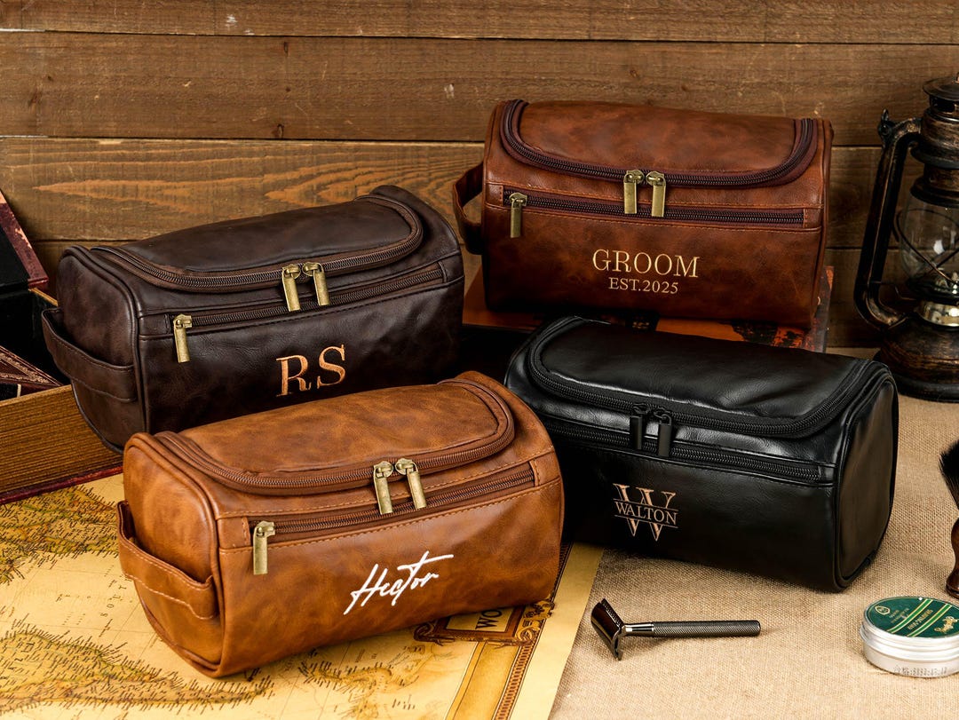 Personalized Leather Dopp Kit for Men, Custom Toiletry Bag, Groomsmen ...