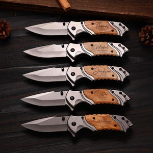 Personalized Pocket Knife: Engraved Wood Handle, Groomsmen Gift, Wedding Dad Christmas Gifts