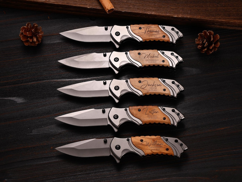 Engraved Wood-Handle Pocket Knife