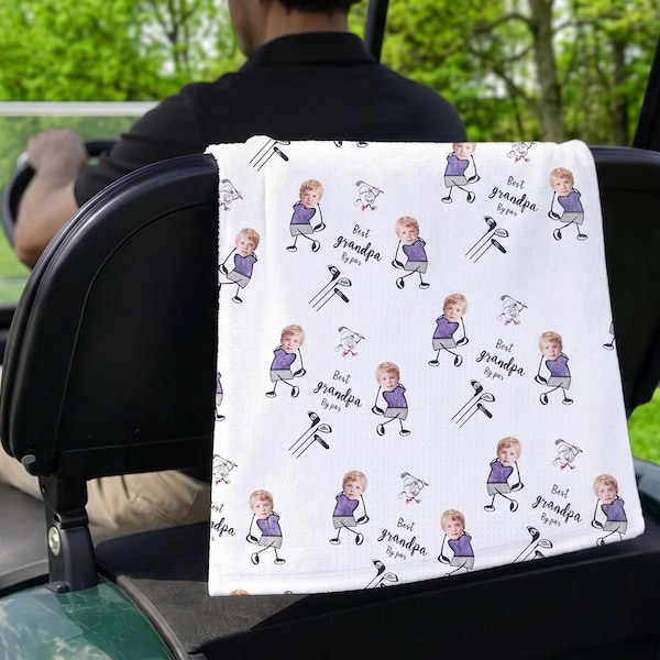 Serviette de golf photo personnalisée pour papa - Serviette de golf personnalisée pour enfant, cadeau grand-père pour la fête des pères, serviette de golf photo enfant personnalisée avec texte