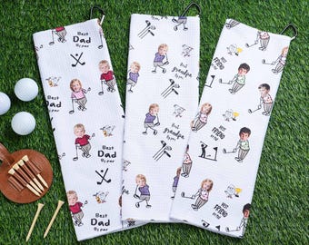 Toalla de golf personalizada con foto para papá - Toalla de golf personalizada con la cara del niño, regalo para el Día del Padre o el abuelo, toalla de golf personalizada con foto del niño y texto
