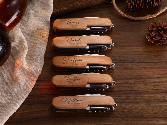 Personalized Wooden Multi-Tool Knife: Engraved Groomsmen Gift,Custom Pocket Knives with name,Home Essentials