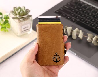 Engrave Leather Wallet for Men, Personalized Slim Wallet, Ideal Gift for Husband,Dad,Boyfriend,or Son |Birthday,Anniversary,Groomsmen Gift