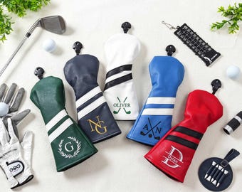 Gepersonaliseerde golfclubhoes, golfdriverhoes met eigen naam, leren golfcadeau voor mannen, vaders, echtgenoten, golfcadeau met geborduurd monogram