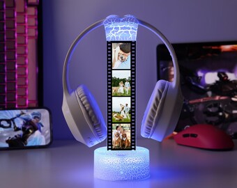 Aangepaste hoofdtelefoonstandaard RGB-lichtheadsethouder, gepersonaliseerde gamerheadset, verjaardagscadeau voor vriend, cadeau voor gamers en dierbaren