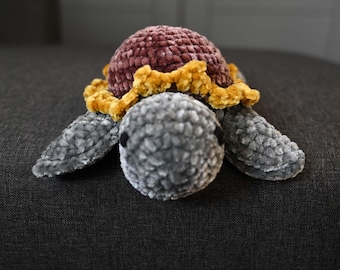 Tortuga Girasol Amigurumi – Peluche de crochet hecho a mano / Regalo de tortuga floral kawaii