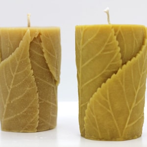 Pure Beeswax Leaf Pillar Candles, 100% Beeswax