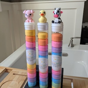 Kids Bath Bomb Soak Tube | Animal Topper, Colorful Fizz, Sensory Toy