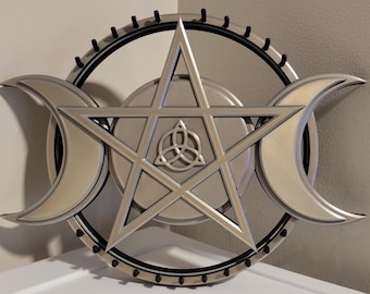 Wicca kettinghouder – drievoudig maan-, triquetra- en pentagramontwerp voor 3D-printen
