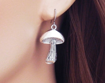 Silver Mushroom earrings -  925 sterling silver, stainless steel, nickel-free titanium ear posts. Magic mushrooms