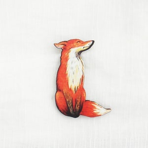 Fox brooch. Lightweight wood fox brooch. Orange fox pin, broach, badge, fox jewellery, animal brooch. Wooden brooch