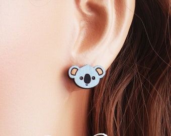 Dainty koala stud post earrings - 925 sterling silver, nickel free titanium or stainless steel. Dainty small koala stud earrings