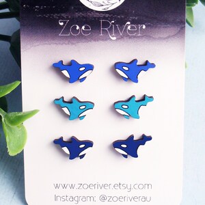 Orca killer whale stud earrings 925 sterling silver, stainless steel, or nickel free titanium. Tiny small blue, navy, turquoise post studs image 8