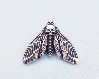 Silver skull death moth brooch. Large butterfly brooch, butterfly pin, badge, broach. Gothic black brooch. Moon phase brooch, skull brooch