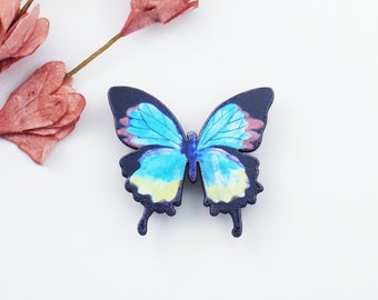 Butterfly brooch. Blue and green butterfly brooch. Wood blue butterfly brooch. Watercolour moth butterfly broach. Butterfly pin.