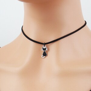Black cat choker necklace. Dainty black or white choker necklace. Thin black choker. Choose black or white cat