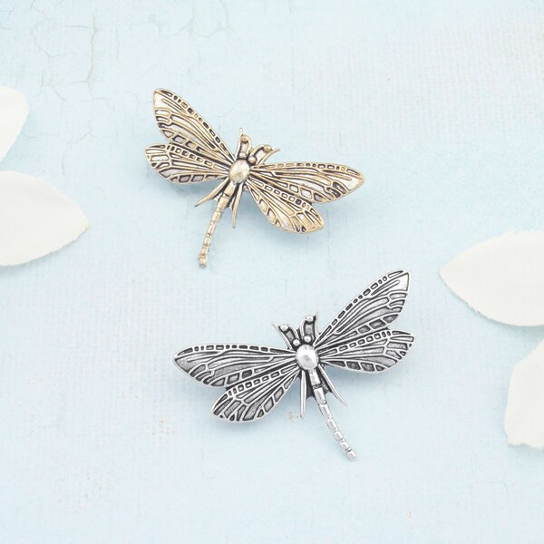 Dragonfly brooch. Silver or gold dragonfly jewelry. Small dragonfly brooch. Dainty dragonfly brooch. Antiqued silver dragonfly brooch