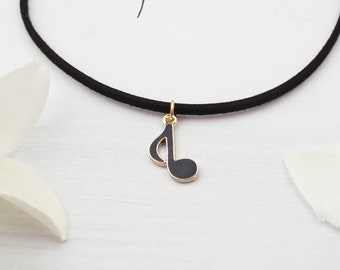 Music note choker necklace. Dainty black music note choker necklace. Thin black choker. Music lover gift. Singer gift idea