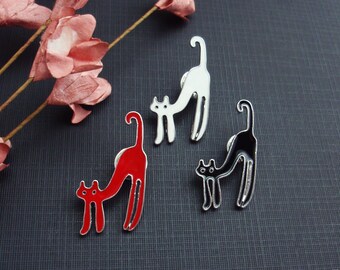 Dainty cat brooch. Choose black, white or red cat brooch. Cat pin. Cat broach. Enameled black cat brooch broach badge pin. Small cat brooch.