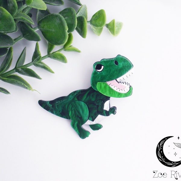 Dinosaur brooch. Green T Rex, Tyrannosaurus Rex pin. Turquoise, gold cowboy boots, Quirky, fun dino jewellery. Animal brooch, lizard, broach