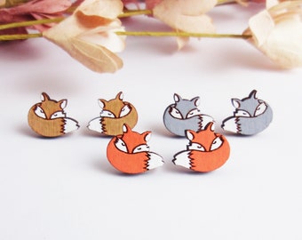 Dainty fox stud earrings with your choice -925 sterling silver, stainless steel, nickel free titanium. Orange, grey, brown fox post earing