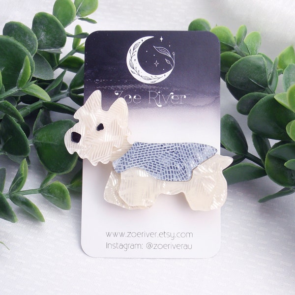 White dog brooch. White terrier brooch. Maltese, Scottie, Scottish, West Highland, Cairn, Norwich, dog pin, coat pin, hat pin, broach