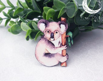 Koala brooch. Wooden koala pin, broach, jewelry. Wood koala pin. Australian koala, marsupial, native animal.