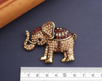 Elephant brooch. Vintage style citrine brown rhinestone brooch. Elephant broach, elephant pin, elephant jewelry.