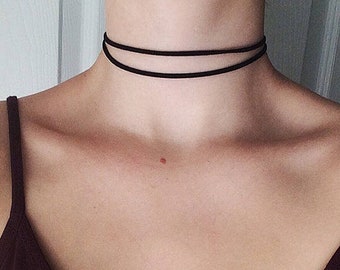 Double thin black choker. Dainty choker necklace. Minimal simple black choker. Elegant choker necklace. Black choker necklace.