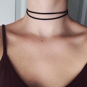 Double thin black choker. Dainty choker necklace. Minimal simple black choker. Elegant choker necklace. Black choker necklace.