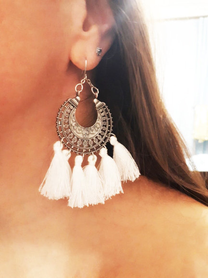 Yellow Tassel Earrings Surgical Steel Earrings Half Moon Etsy