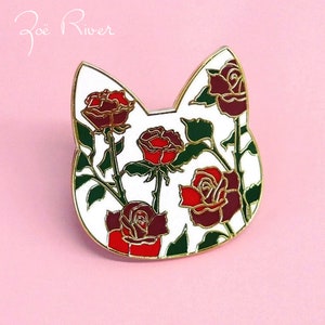 Dainty cat brooch pins. Black cat brooch, white cat brooch, Red flower brooch, cat broach, pin, Cat coat pin. Cat hat pin. image 7