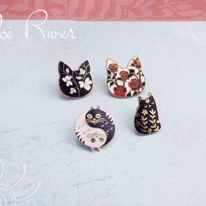 Dainty cat brooch pins. Black cat brooch, white cat brooch, Red flower brooch, cat broach, pin, Cat coat pin. Cat hat pin. image 10