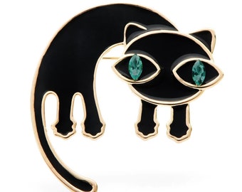 Black cat brooch. Green eyed cat pin. Gold black cat brooch. Small cat pin. Cat broach. Dainty cat brooch. Furbaby brooch