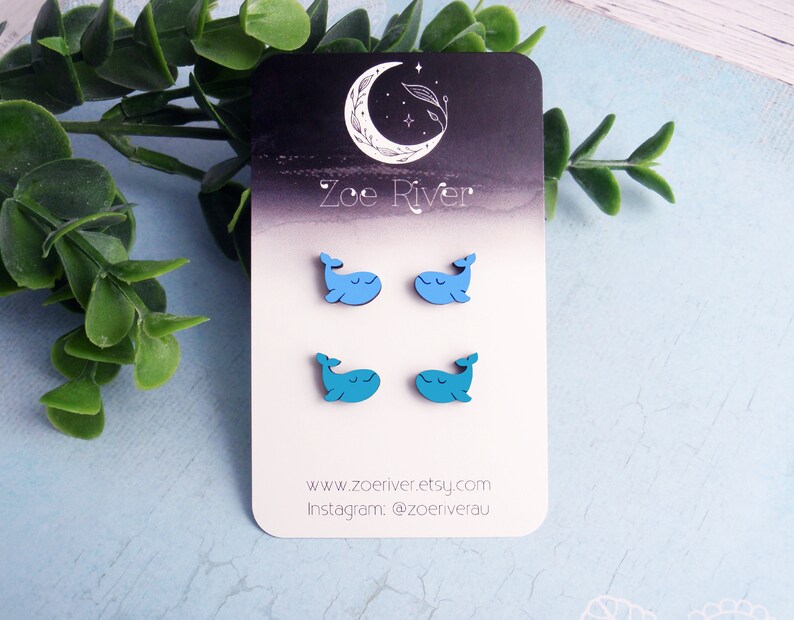 Orca killer whale stud earrings 925 sterling silver, stainless steel, or nickel free titanium. Tiny small blue, navy, turquoise post studs image 5