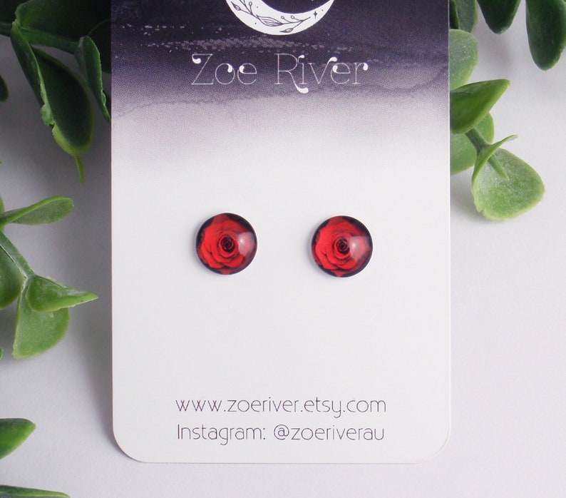 1cm dainty red rose stud earrings with your choice of 925 sterling silver, nickel-free titanium, turquoise aqua blue, tiny rose studs image 1