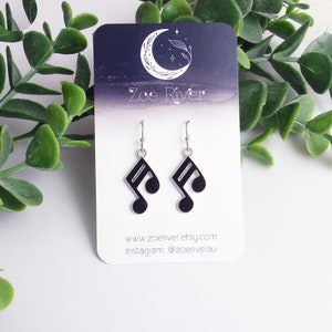 Small, dainty black music note earrings. 925 sterling silver, nickel free titanium, stainless steel hypoallergenic earrings, musiclover gift image 3