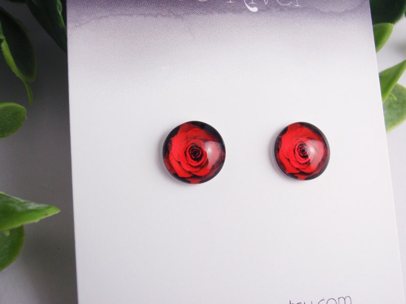 1cm dainty red rose stud earrings with your choice of 925 sterling silver, nickel-free titanium, turquoise aqua blue, tiny rose studs image 5
