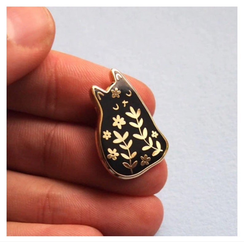 Dainty cat brooch pins. Black cat brooch, white cat brooch, Red flower brooch, cat broach, pin, Cat coat pin. Cat hat pin. image 1