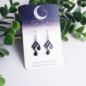 Small, dainty black music note earrings. 925 sterling silver, nickel free titanium, stainless steel hypoallergenic earrings, musiclover gift image 2