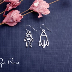 Science earrings, astronaut space ship rocket ship atom chemistry geometry. Stainless steel, nickel free titanium or 925 sterling silver image 2