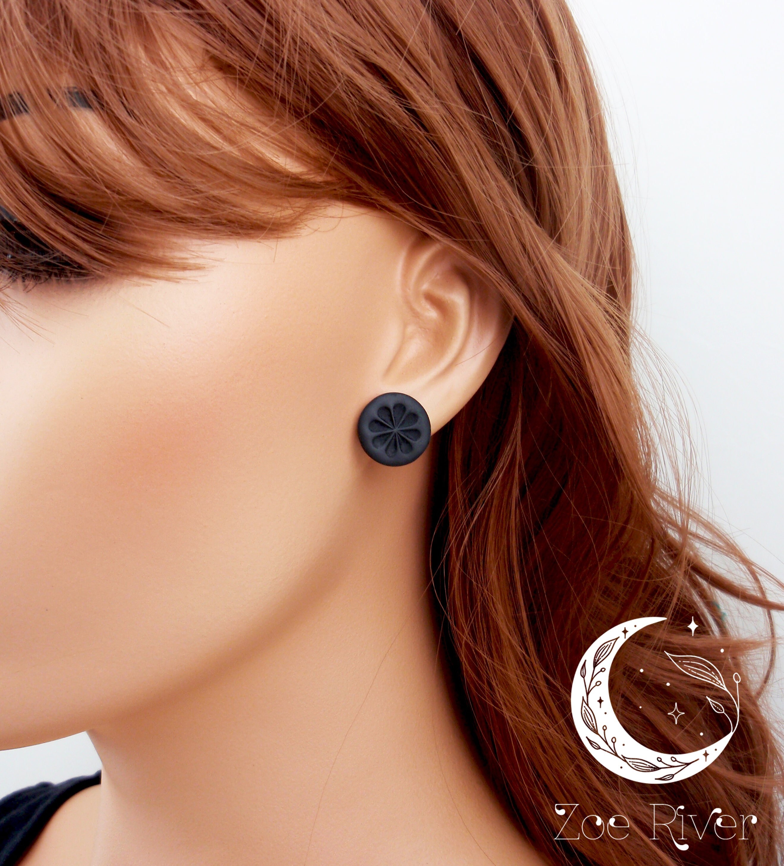 Zoe Polymer Clay Earrings, Black, Pierced or Non-Pierced Clip on options Titanium Posts