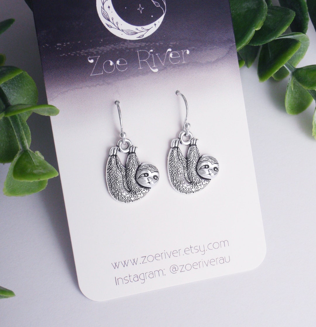 Sloth Back Earser Dainty Sloth Earrings. 925 Sterling Silver, Nickel Free Titanium or ...