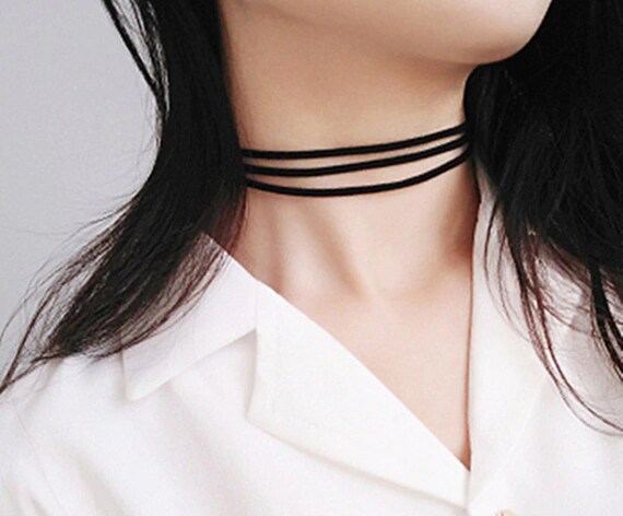 Triple Thin Black Choker. Dainty 3 