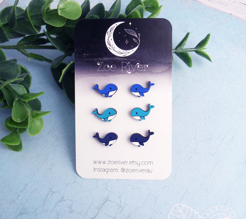 Orca killer whale stud earrings 925 sterling silver, stainless steel, or nickel free titanium. Tiny small blue, navy, turquoise post studs image 4