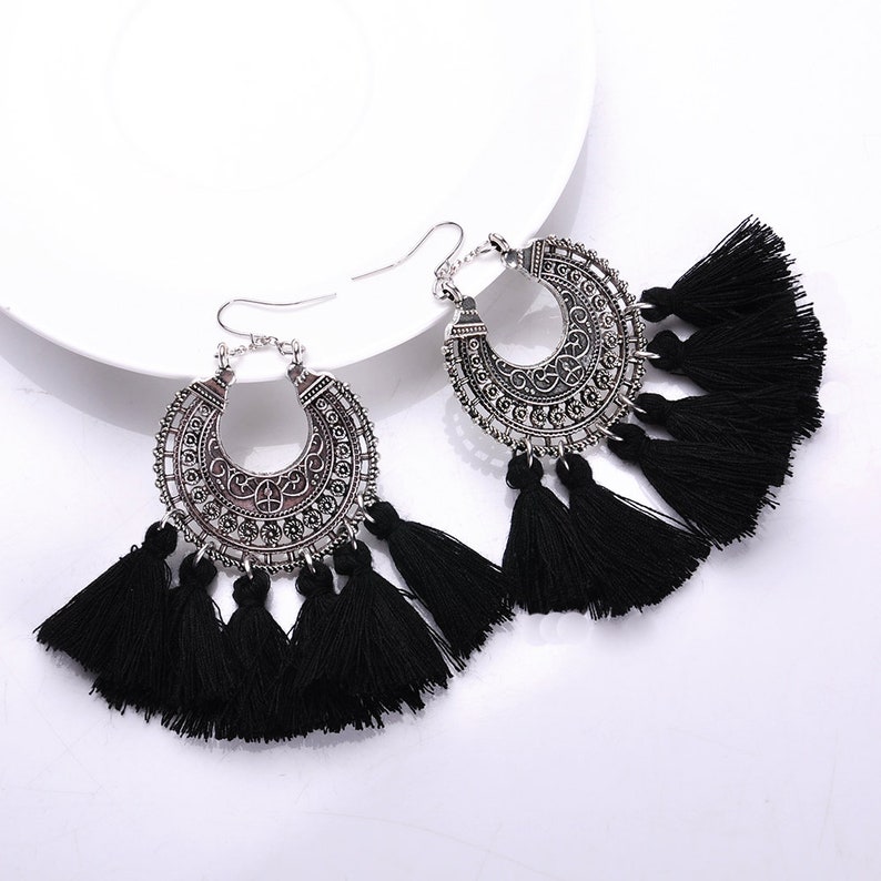 Yellow Tassel Earrings Surgical Steel Earrings Half Moon Etsy