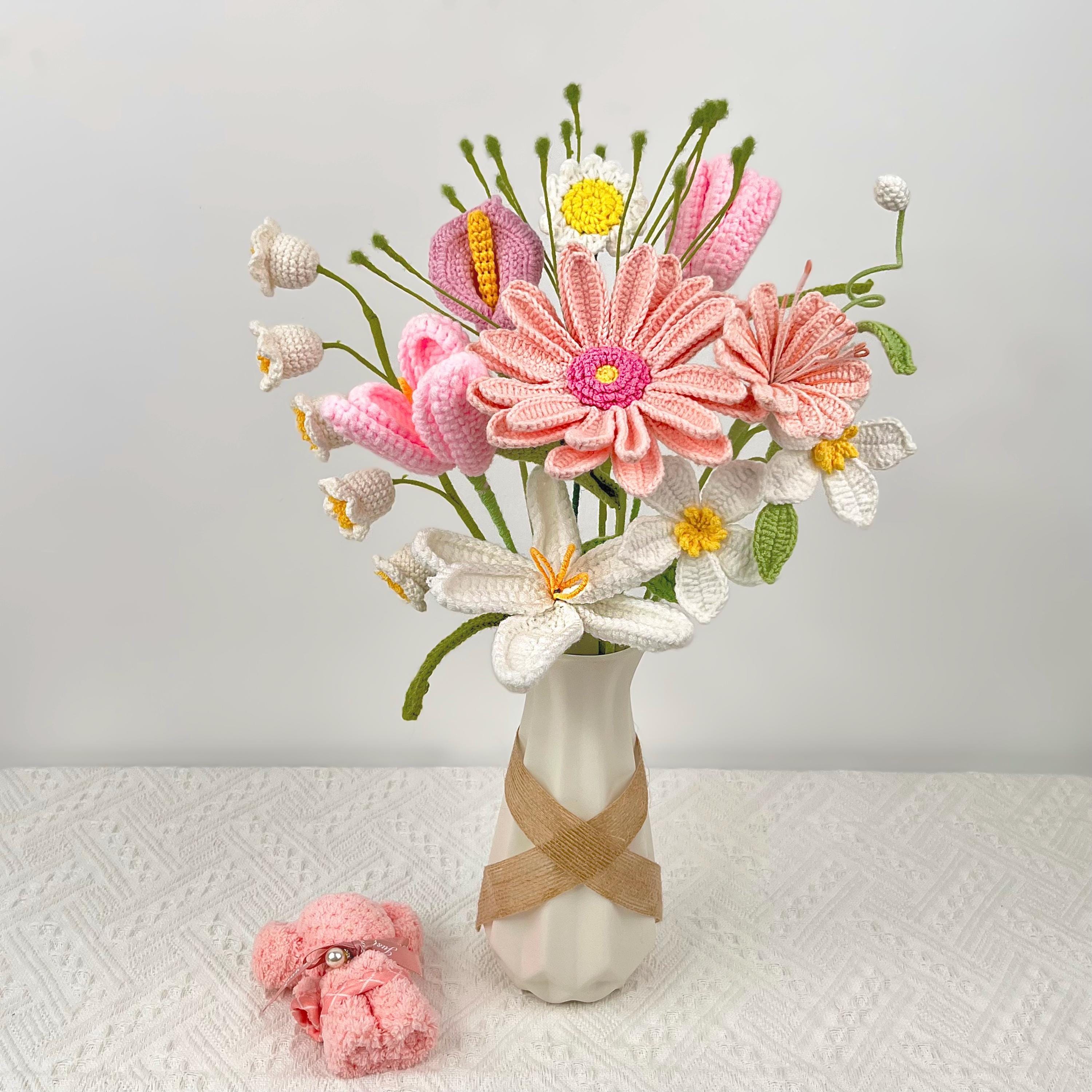 Buquê de flores de crochê, lírio do vale, tulipa, eterna, casamento, aniversário, inauguração de casa, decoração de casa, flor eterna