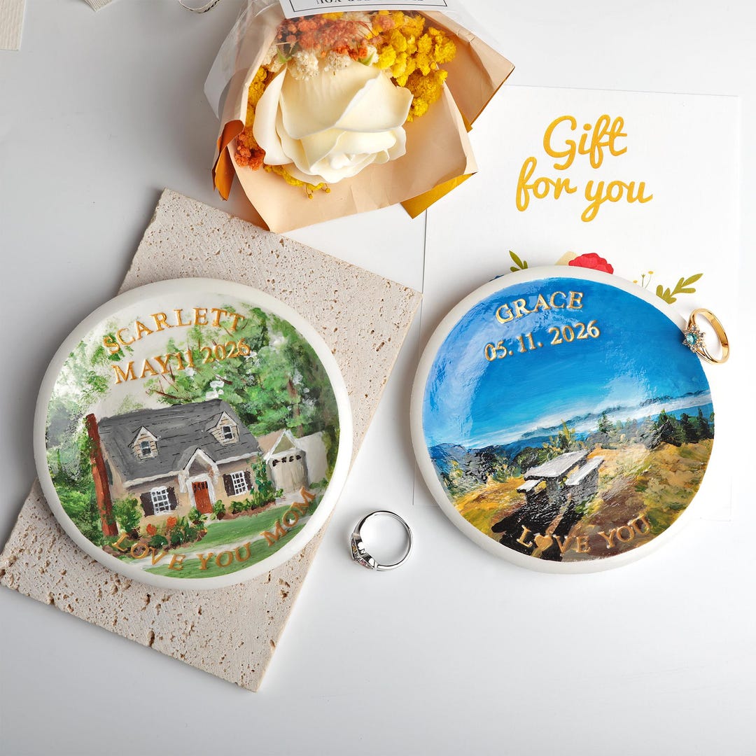 Hand Painted Ring Dish, Custom Landscape Jewelry Tray, Personalized New ...
