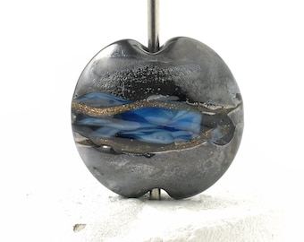 Black and Blue Lampwork Glass Focal Bead for Necklaces UK SRA