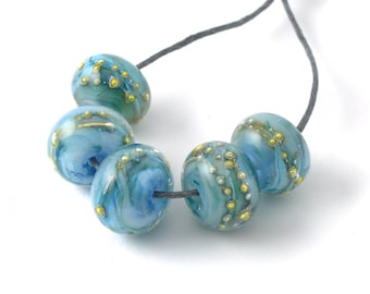 Gold Blue Lampwork Beads Handmade for Jewellery Making